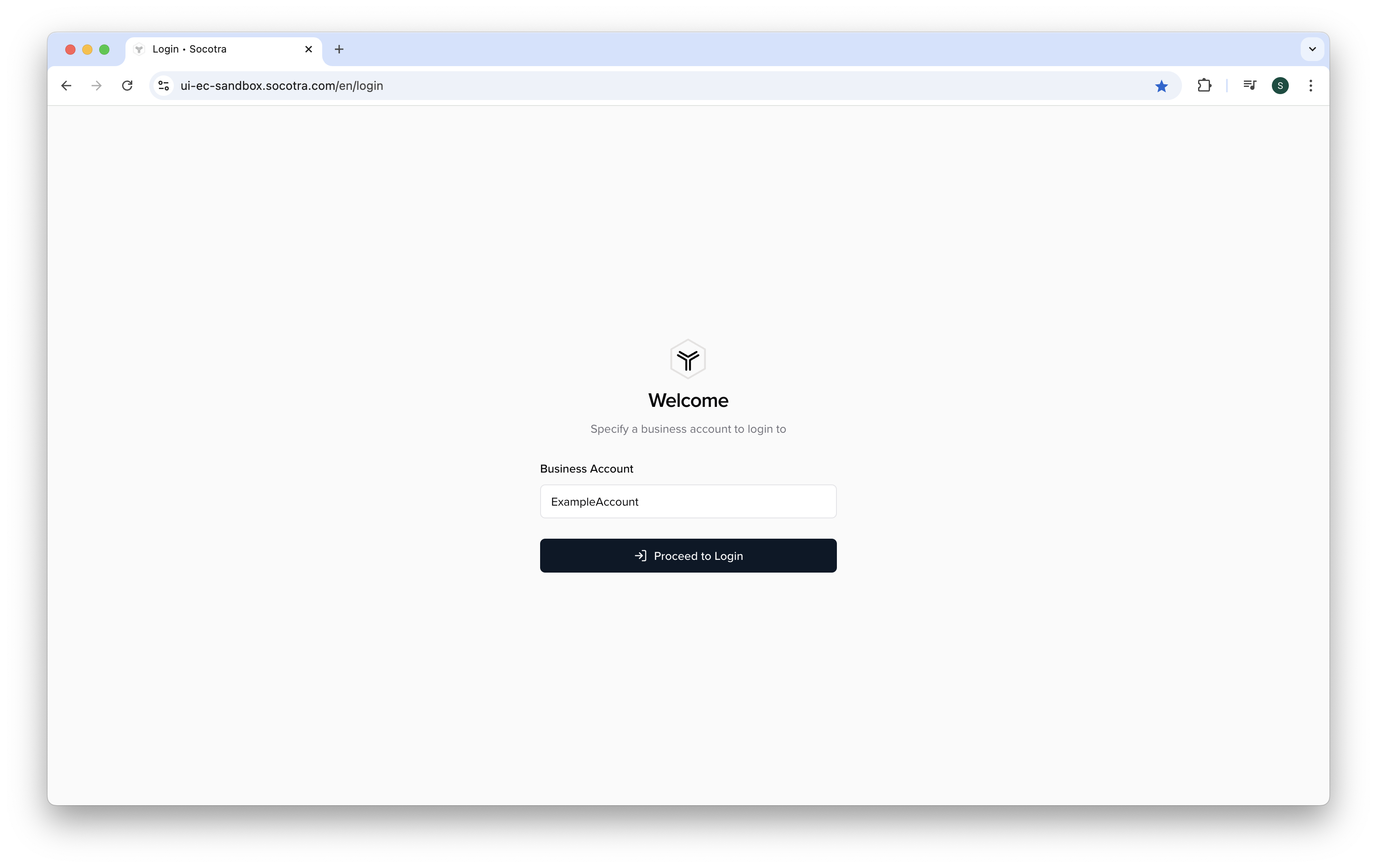 The Socotra business account input page.