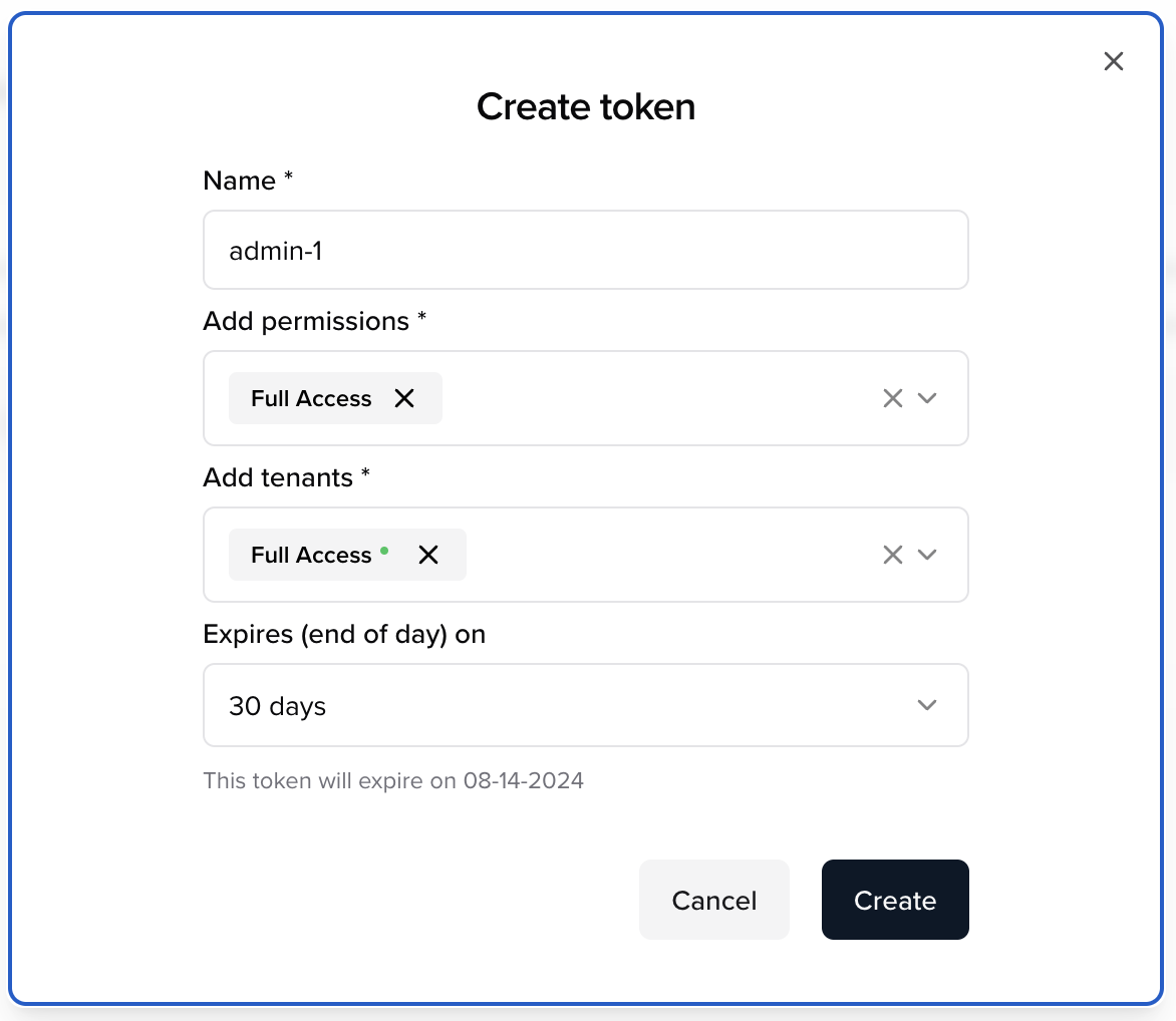 Screenshot of the Create token window in Socotra