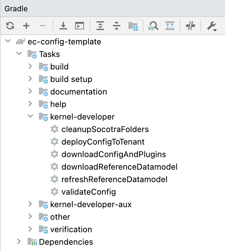 Screenshot of tasks under kernel-developer in the Config SDK