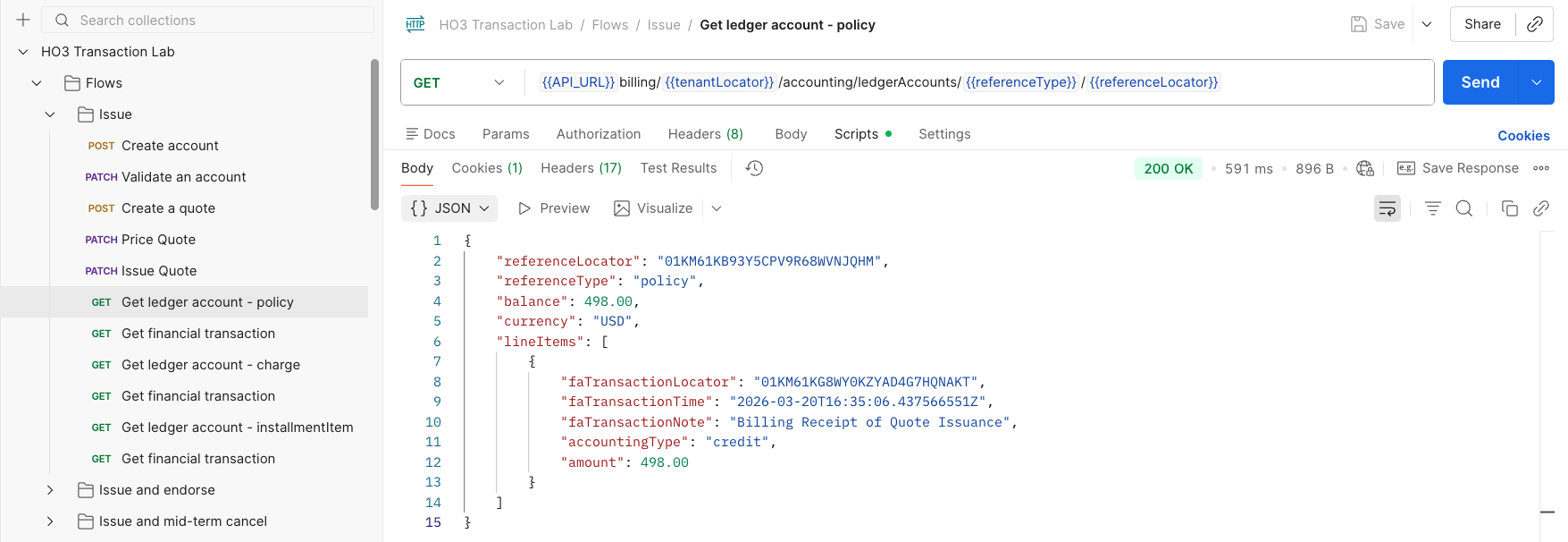 Transaction Lab — policy ledger after issue