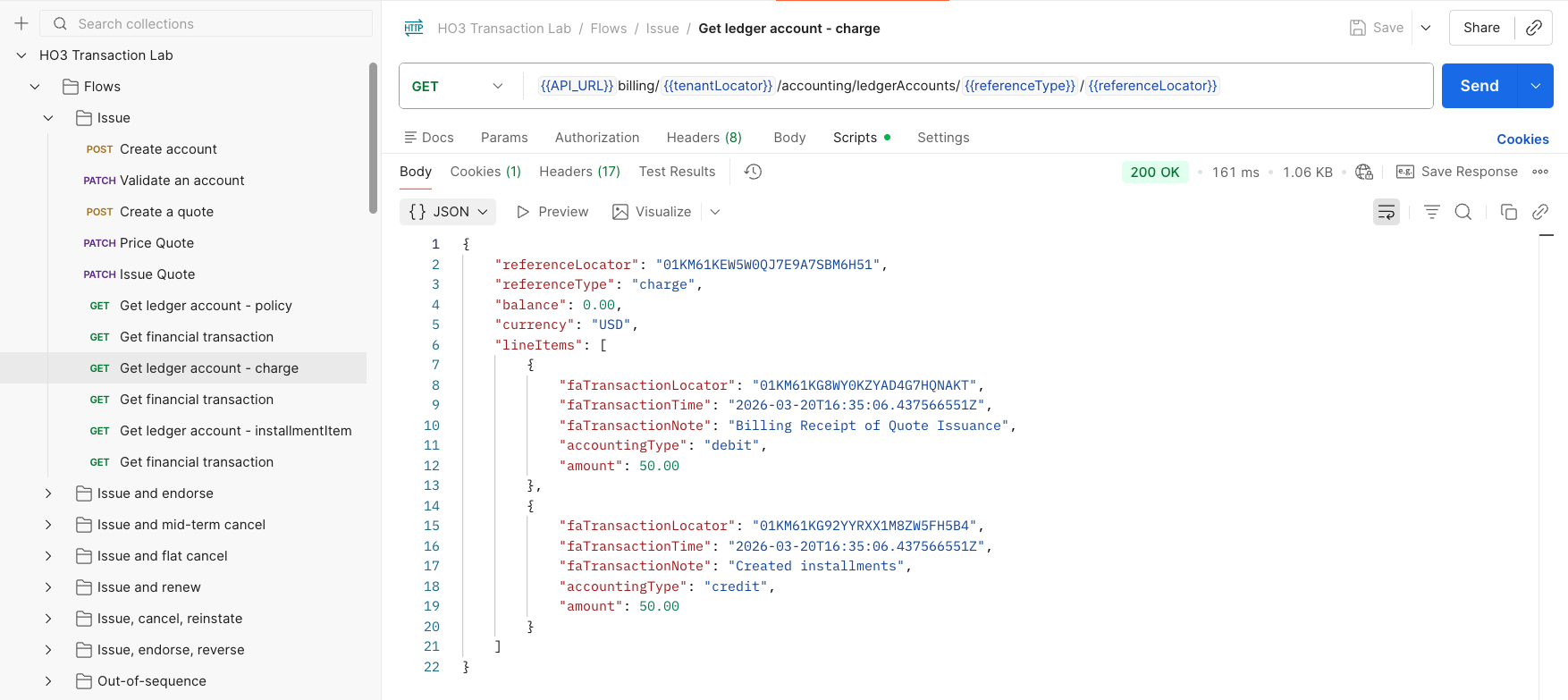 Transaction Lab — charge ledger with debit from A and credit from B