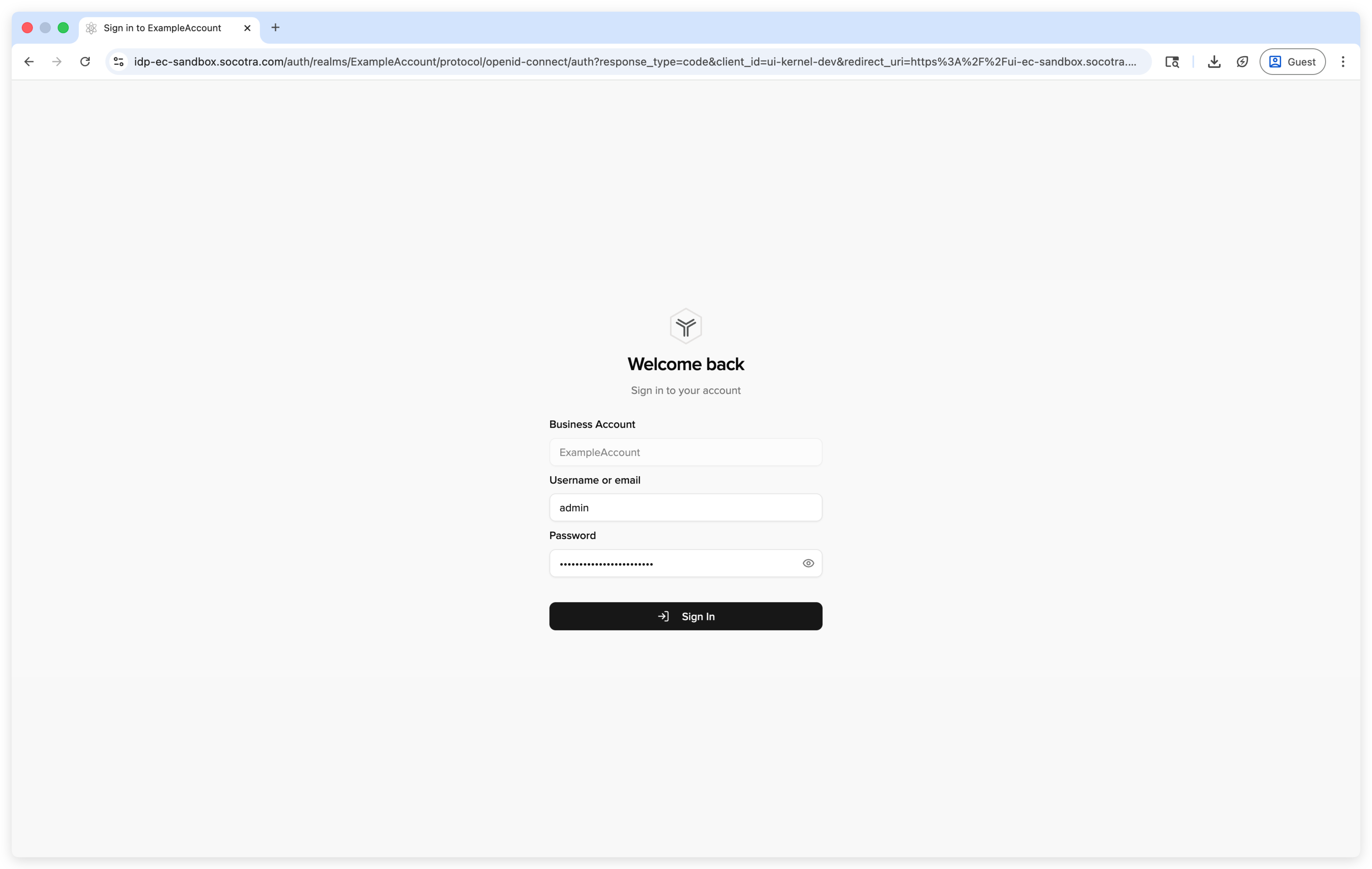 The Socotra business account login page.